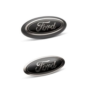 Ford F-150 Emblem Kit - Front/Rear - Ford Racing - Smoked Chrome Oval w/o Camera Provision - Black - `18-`23